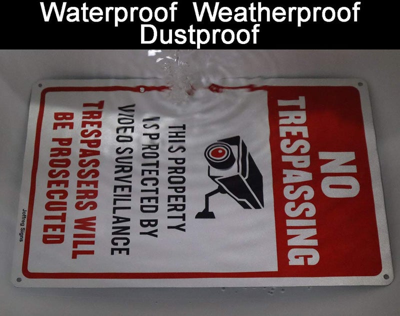 Joffreg Video Surveillance No Trespassing Sign, CCTV Security Camera,14 x 10 Inches,Reflective Aluminum,UV Printed,Weather Resistant,Waterproof,Durable Ink,Easy to Mount,Indoor Or Outdoor Use,2 Pack - Image 5
